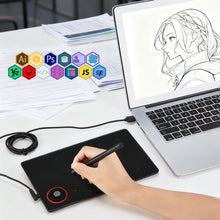 Load image into Gallery viewer, IMAGE Portable Graphics Drawing Tablet 8.9*5.3 Inch with 8192 Levels Battery-Free Pen and 1 Magic Circle 4 Hot Keys, Compatible with Windows/Mac/Android for Painting, Design & Online Teaching, Black