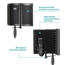 Load image into Gallery viewer, AGPtEK Absorbing Foam Reflector Folding Panel, Foldable Adjustable & Durable, Recording Studio Microphone Isolation Shield Used for Stand Mount or Table Top (Black)
