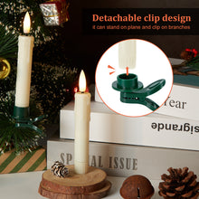 Load image into Gallery viewer, IMAGE 12Pcs LED Taper Candles Light Set, 5.3 inches Dripping Flameless 3D Wick Ivory Candles with Clip-on Christmas Tree Design, 10-Key Remote with Timer, Warm White Light, Battery Operated for Versatile Decoration
