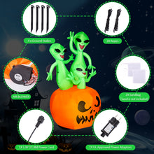 Load image into Gallery viewer, 6FT Halloween Inflatable Pumpkin Alien Blow Up Decor with Built-in LED Lights Outdoor