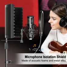 Load image into Gallery viewer, AGPtEK Absorbing Foam Reflector Folding Panel, Foldable Adjustable & Durable, Recording Studio Microphone Isolation Shield Used for Stand Mount or Table Top (Black)