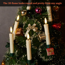 Load image into Gallery viewer, IMAGE 12Pcs LED Taper Candles Light Set, 5.3 inches Dripping Flameless 3D Wick Ivory Candles with Clip-on Christmas Tree Design, 10-Key Remote with Timer, Warm White Light, Battery Operated for Versatile Decoration