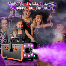 Load image into Gallery viewer, HAKUTA 500W Smoke Machine Light Rain and Splash Proof Fog Machine, with 2300 CFM Output of Fog & 2 Remotes, 8 LED Lights with 4 Light Effects for Outdoor Music Festival Pool Party Wedding DJ Stage