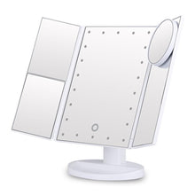 Load image into Gallery viewer, Vanity Makeup Mirror Trifold 22 LED Lighted Touch Screen 1x 2x 3x 10x Magnifying