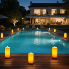 Load image into Gallery viewer, IMAGE 4"x8" Ivory White Outdoor Waterproof Flameless Candles with Timer & Remote Control, Rechargeable LED Pillar Candles for Lanterns, Porch, Flickering & Long Lasting, Set of 2