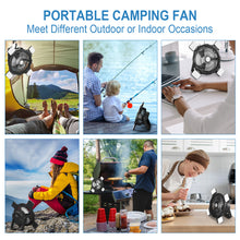 Load image into Gallery viewer, Rechargeable Outdoor Camping Fan 8000mAh Battery Powered Tent Fan with LED Light & Hook, Portable for Picnics, BBQ, Fishing, Travel, Construction