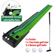 Load image into Gallery viewer, Indoor Golf Practice Mat Putting Green 8 Ft 250cm Mat Inclined Ball Return Fake Grass with 2 Holes + Putter + 3 Balls
