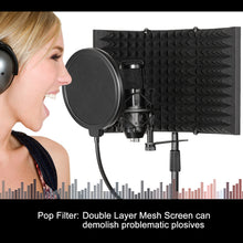 Load image into Gallery viewer, AGPtEK Absorbing Foam Reflector Folding Panel, Foldable Adjustable & Durable, Recording Studio Microphone Isolation Shield Used for Stand Mount or Table Top (Black)