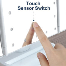 Load image into Gallery viewer, Vanity Makeup Mirror Trifold 22 LED Lighted Touch Screen 1x 2x 3x 10x Magnifying