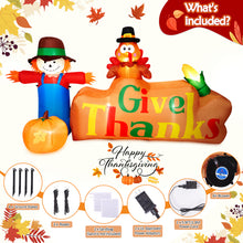 Load image into Gallery viewer, 8Ft Autumn Outdoor Built-in LED Inflatable Scarecrow and Turkey – Thanksgiving Inflatable Decorations Great for Home, Yard, Lawn