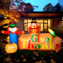 Load image into Gallery viewer, 8Ft Autumn Outdoor Built-in LED Inflatable Scarecrow and Turkey – Thanksgiving Inflatable Decorations Great for Home, Yard, Lawn