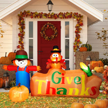 Load image into Gallery viewer, 8Ft Autumn Outdoor Built-in LED Inflatable Scarecrow and Turkey – Thanksgiving Inflatable Decorations Great for Home, Yard, Lawn