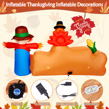 Load image into Gallery viewer, 8Ft Autumn Outdoor Built-in LED Inflatable Scarecrow and Turkey – Thanksgiving Inflatable Decorations Great for Home, Yard, Lawn