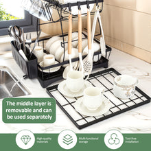 Load image into Gallery viewer, Dish Drying Rack, Dish Rack, Dish Racks for Kitchen Counter, Dish Drainer, Cup Holder for Dishes, Knives, Spoons, Forks, Removable Utensil Holder, with Drainboard and Swivel Water Outlet (Black, 3 Tier)