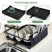 Load image into Gallery viewer, Dish Drying Rack, Dish Rack, Dish Racks for Kitchen Counter, Dish Drainer, Cup Holder for Dishes, Knives, Spoons, Forks, Removable Utensil Holder, with Drainboard and Swivel Water Outlet (Black, 3 Tier)
