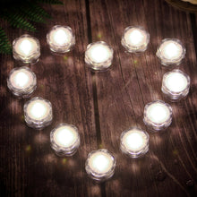 Load image into Gallery viewer, IMAGE 12Pcs Cool White Submersible Pond Lights 12 Pack LED Underwater Tea Lights Battery Operated Candles