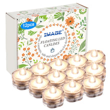 Load image into Gallery viewer, IMAGE 12Pcs Warm White LED Submersible Tealights Flameless Tealight Battery-Operated Sub Lights for Wedding Christmas Decor