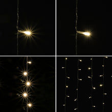 Load image into Gallery viewer, IMAGE 9.8x9.8 Feet Warm White Solar Curtain Lights 8 Modes Solar String Lights for Wedding Party Home Decoration