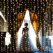 Load image into Gallery viewer, IMAGE 9.8x9.8 Feet Warm White Solar Curtain Lights 8 Modes Solar String Lights for Wedding Party Home Decoration
