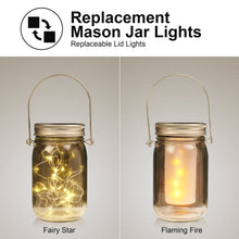 Load image into Gallery viewer, 4Pcs Solar Mason Jar Lid Lights+2x Shepherd Hooks-Hanging Lanterns+2x Mason Jars, Perfect Patio Garden Wedding Pathway Outdoor LED Lights, No Wiring Required (2-Pack)