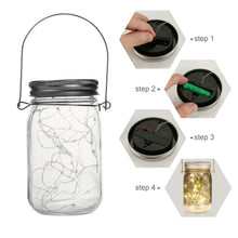Load image into Gallery viewer, 4Pcs Solar Mason Jar Lid Lights+2x Shepherd Hooks-Hanging Lanterns+2x Mason Jars, Perfect Patio Garden Wedding Pathway Outdoor LED Lights, No Wiring Required (2-Pack)