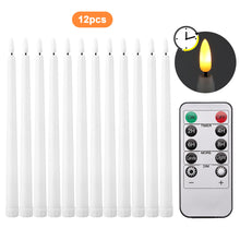 Load image into Gallery viewer, IMAGE 12 Pcs Flameless Taper Candles with Remote & 325 ft Fishing line for Home, Wedding, Birthday Decoration, Warm White