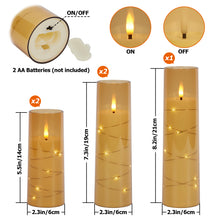 Load image into Gallery viewer, Flickering Flameless Candles Battery Operated, Acrylic Shell Pillar 3D Wick LED Candles with 11-Key Remote Control Timer for Wedding Christmas Home Decor Set of 5, Gold