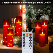 Load image into Gallery viewer, Flickering Flameless Candles Battery Operated, Acrylic Shell Pillar 3D Wick LED Candles with 11-Key Remote Control Timer for Wedding Christmas Home Decor Set of 5, Red
