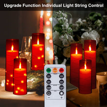 Load image into Gallery viewer, Flickering Flameless Candles Battery Operated, Acrylic Shell Pillar 3D Wick LED Candles with 11-Key Remote Control Timer for Wedding Christmas Home Decor Set of 5, Red