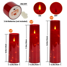 Load image into Gallery viewer, Flickering Flameless Candles Battery Operated, Acrylic Shell Pillar 3D Wick LED Candles with 11-Key Remote Control Timer for Wedding Christmas Home Decor Set of 5, Red