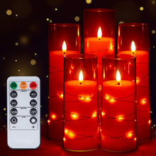 Load image into Gallery viewer, Flickering Flameless Candles Battery Operated, Acrylic Shell Pillar 3D Wick LED Candles with 11-Key Remote Control Timer for Wedding Christmas Home Decor Set of 5, Red
