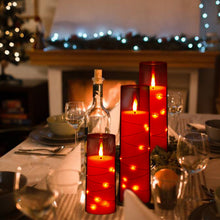 Load image into Gallery viewer, Flickering Flameless Candles Battery Operated, Acrylic Shell Pillar 3D Wick LED Candles with 11-Key Remote Control Timer for Wedding Christmas Home Decor Set of 5, Red