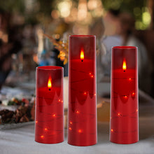 Load image into Gallery viewer, Flickering Flameless Candles Battery Operated, Acrylic Shell Pillar 3D Wick LED Candles with 11-Key Remote Control Timer for Wedding Christmas Home Decor Set of 5, Red