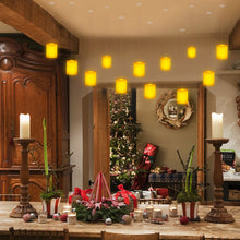 Load image into Gallery viewer, 12 Pack 1.5×2 Inch Floating Candles with Remote Timer Tea Lights Battery Operated, 250+ Hours Long-Lasting Hanging Candles for Wedding Home Decor Birthday Gifts, Warm White