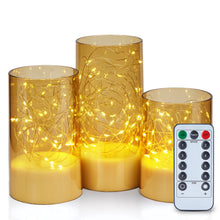 Load image into Gallery viewer, 3PCS Acrylic Shell Pillar LED Candles Featuring 13-Key Remote Timer, Battery Operated for Home, Wedding and Party Decor, Gold