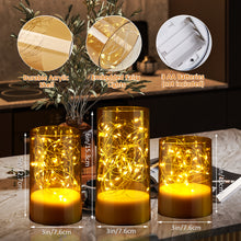 Load image into Gallery viewer, 3PCS Acrylic Shell Pillar LED Candles Featuring 13-Key Remote Timer, Battery Operated for Home, Wedding and Party Decor, Gold