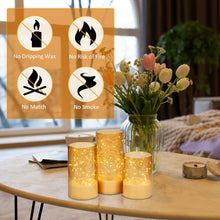 Load image into Gallery viewer, 3PCS Acrylic Shell Pillar LED Candles Featuring 13-Key Remote Timer, Battery Operated for Home, Wedding and Party Decor, Gold