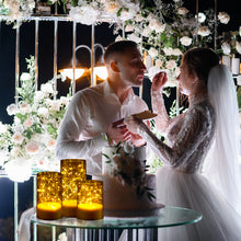 Load image into Gallery viewer, 3PCS Acrylic Shell Pillar LED Candles Featuring 13-Key Remote Timer, Battery Operated for Home, Wedding and Party Decor, Gold