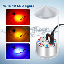 Load image into Gallery viewer, 12 LED Lights Mist Maker Fogger Adjustable Fog Atomizer Mini Air Humidifier Pond