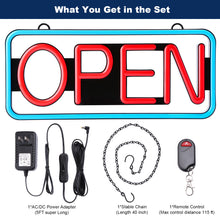 Load image into Gallery viewer, FITNATE Neon Open Sign for Business,21.5x9.5inch Ultra Bright LED Open Sign, With Remote Controller, On/OFF Button, Flashing & Steady Light Mode(Blue/Red), High Lumen&Long Power Cord