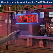 Load image into Gallery viewer, FITNATE Neon Open Sign for Business,21.5x9.5inch Ultra Bright LED Open Sign, With Remote Controller, On/OFF Button, Flashing & Steady Light Mode(Blue/Red), High Lumen&Long Power Cord