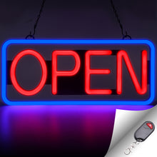 Load image into Gallery viewer, FITNATE Neon Open Sign for Business,21.5x9.5inch Ultra Bright LED Open Sign, With Remote Controller, On/OFF Button, Flashing & Steady Light Mode(Blue/Red), High Lumen&Long Power Cord
