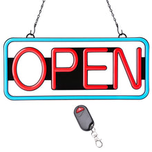 Load image into Gallery viewer, FITNATE Neon Open Sign for Business,21.5x9.5inch Ultra Bright LED Open Sign, With Remote Controller, On/OFF Button, Flashing & Steady Light Mode(Blue/Red), High Lumen&Long Power Cord
