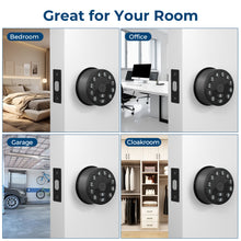 Load image into Gallery viewer, Keypad Door Knob Lock, Electronic Door Handle with Keypad and Key, Automatic Locking, User Managed, 100 Codes, For Office, Warehouse, Bedroom, Garage, Black