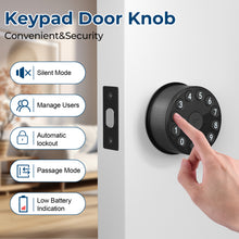 Load image into Gallery viewer, Keypad Door Knob Lock, Electronic Door Handle with Keypad and Key, Automatic Locking, User Managed, 100 Codes, For Office, Warehouse, Bedroom, Garage, Black