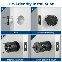 Load image into Gallery viewer, Keypad Door Knob Lock, Electronic Door Handle with Keypad and Key, Automatic Locking, User Managed, 100 Codes, For Office, Warehouse, Bedroom, Garage, Black