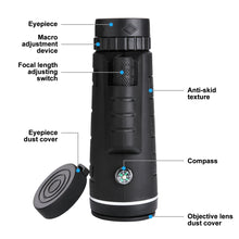 Load image into Gallery viewer, Monocular Telescope, Outlife 40X60 BAK4 Prism & FMC, HD Night Vision with Phone Clip and Tripod for Bird Watching, Car Racing,Horse Racing, Hiking, Boating and Sightseeing