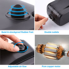 Load image into Gallery viewer, Aquarium Air Pump, Adjustable Air Pump with Dual Outlet, Air Stones & Silicone Tubes, Low Noise Fish Tank Oxygen Pump for Aquariums, Fish Tanks, Seafood Ponds