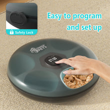 Load image into Gallery viewer, 6 Meals Automatic Cat Feeder for Wet/Dry Food, with 2 Ice Packs, Programmable Timed Pet Feeder, Cordless Rechargeable Battery Auto Feeder for Cats/Small Dogs Black