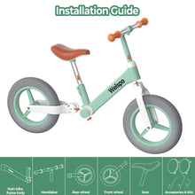 Load image into Gallery viewer, Welspo 12-Inch Kids Balance Bike, No Pedal Toddler Bike for 2-5 Years Old Boys and Girls, Lightweight Nylon Frame with Adjustable Handlebar and Seat, Shock Absorption, Anti-Slip PU Airless Tires